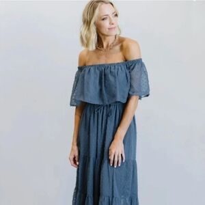 Baltic Born Blue Ruffle Swiss Dot Maxi Dress